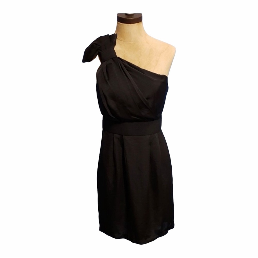 BCBGeneration One Shoulder Black Dress Size 2 Open Back Structured Cocktail - Picture 4 of 9